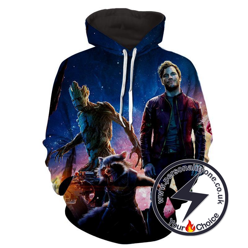 Peter Quill-Raccoon-Groot 3D - Guardian Of Galaxy Hoodies